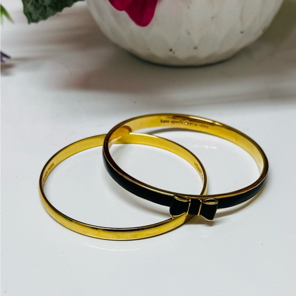 Kate Spade, Two New Bangles. Black & Gold Bow and Gold Bangle - Picture 7 of 9